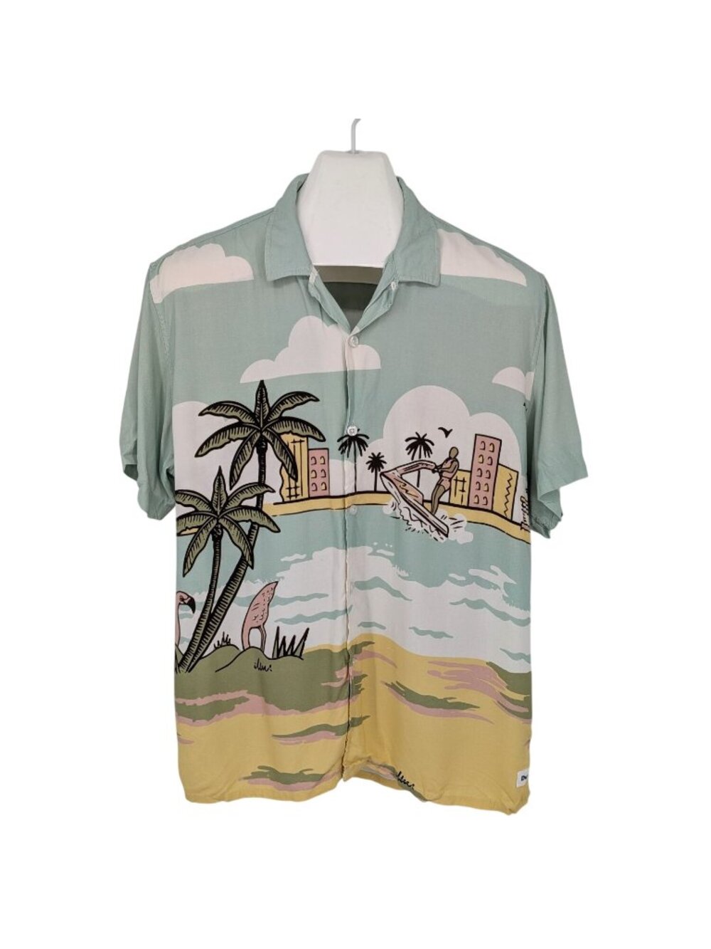 Duvin Tropical Beach‎ Scene Button Up Camp Shirt Surf Vacation Statement Large